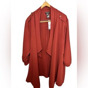 Soho Brick Red Open Front Cardigan Topper Blouse 2X New